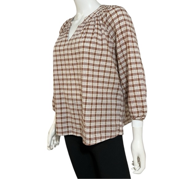 Universal Thread Tan Plaid Peasant Top, XS - Picture 8 of 10